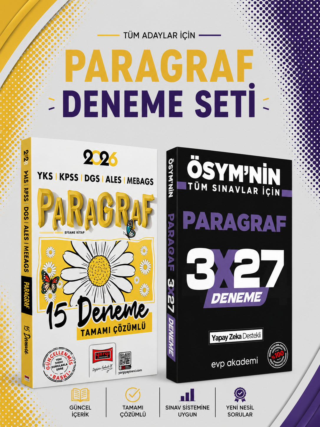 Yargı Papatya Serisi Paragraf 15 Deneme & 3x27 Paragraf Deneme EVP Akademi Seti