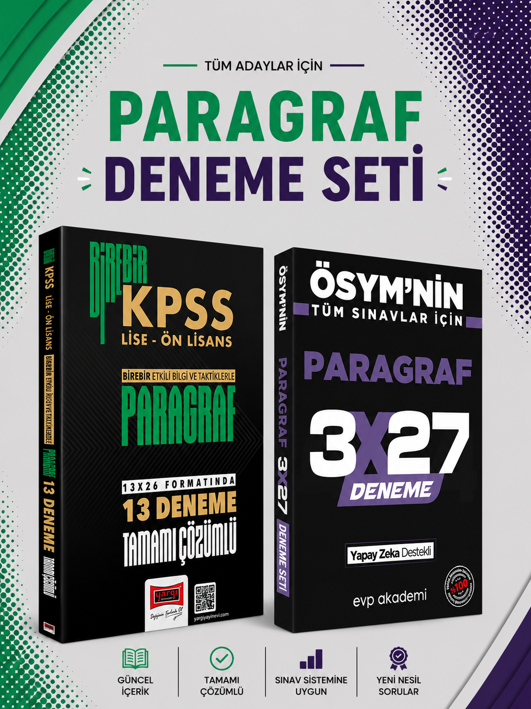 Yargı Birebir KPSS - Lise - Önlisans Paragraf 13 Deneme & 3x27 Paragraf Deneme EVP Akademi Seti