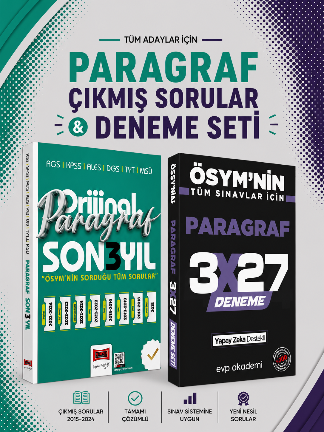 Yargı Paragraf Son 3 Yıl Çıkmış Sorular & 3x27 Paragraf Deneme EVP Akademi Seti