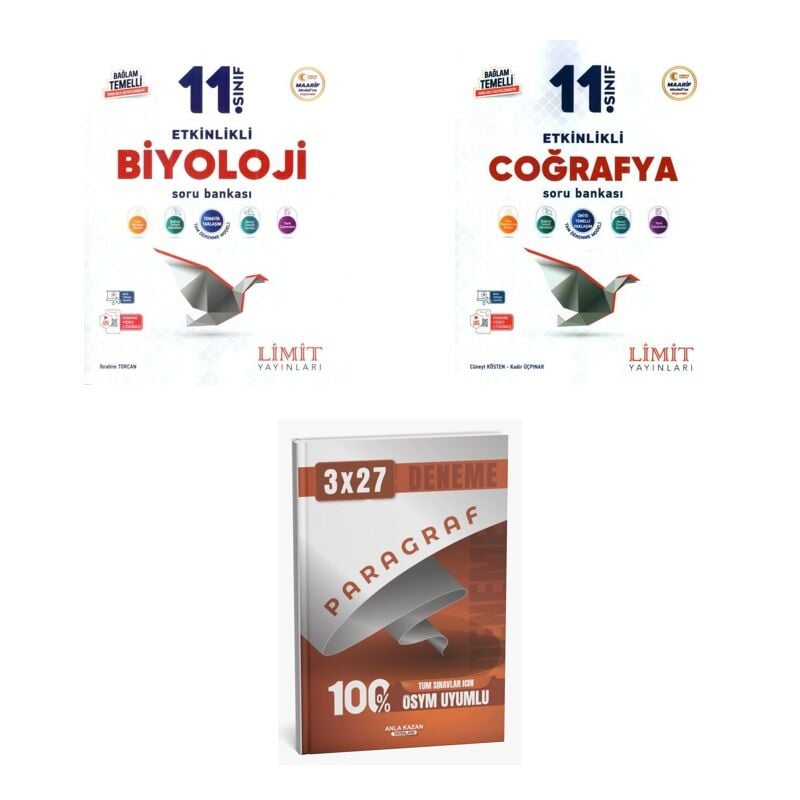 2027 Limit 11. Sınıf Etkinlikli Biyoloji + Coğrafya Soru + anla kazan paragraf deneme 3'lü Set