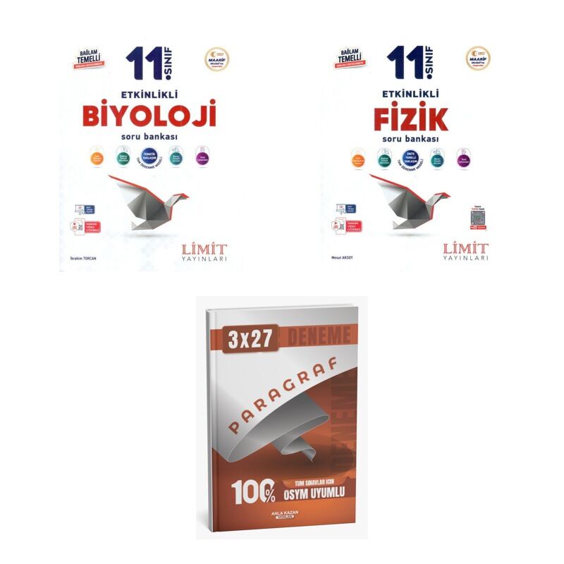 2027 Limit 11. Sınıf Etkinlikli Biyoloji + Fizik Soru + anla kazan paragraf deneme 3'lü Set