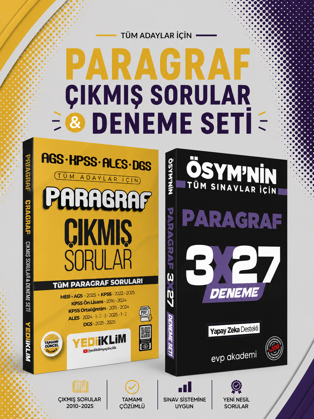 Yediiklim Paragraf Çıkmış Sorular & 3x27 Paragraf Deneme EVP Akademi Seti