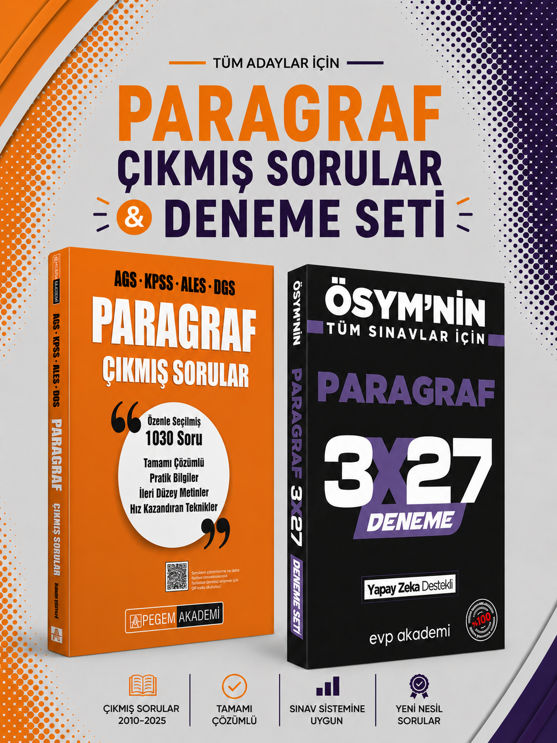 Pegem Paragraf Çıkmış Sorular & 3x27 Paragraf Deneme EVP Akademi Seti