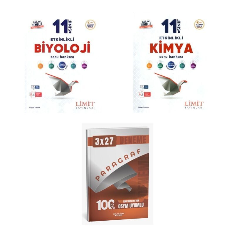 2027 Limit 11. Sınıf Etkinlikli Biyoloji + Kimya Soru + anla kazan paragraf deneme 3'lü Set