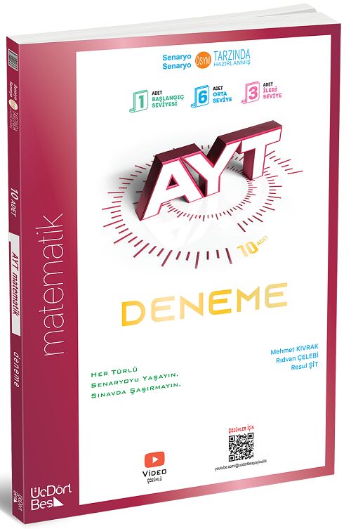 Üç Dört Beş 2026 YKS AYT Matematik 10 Deneme Çözümlü Üç Dört Beş Yayınları