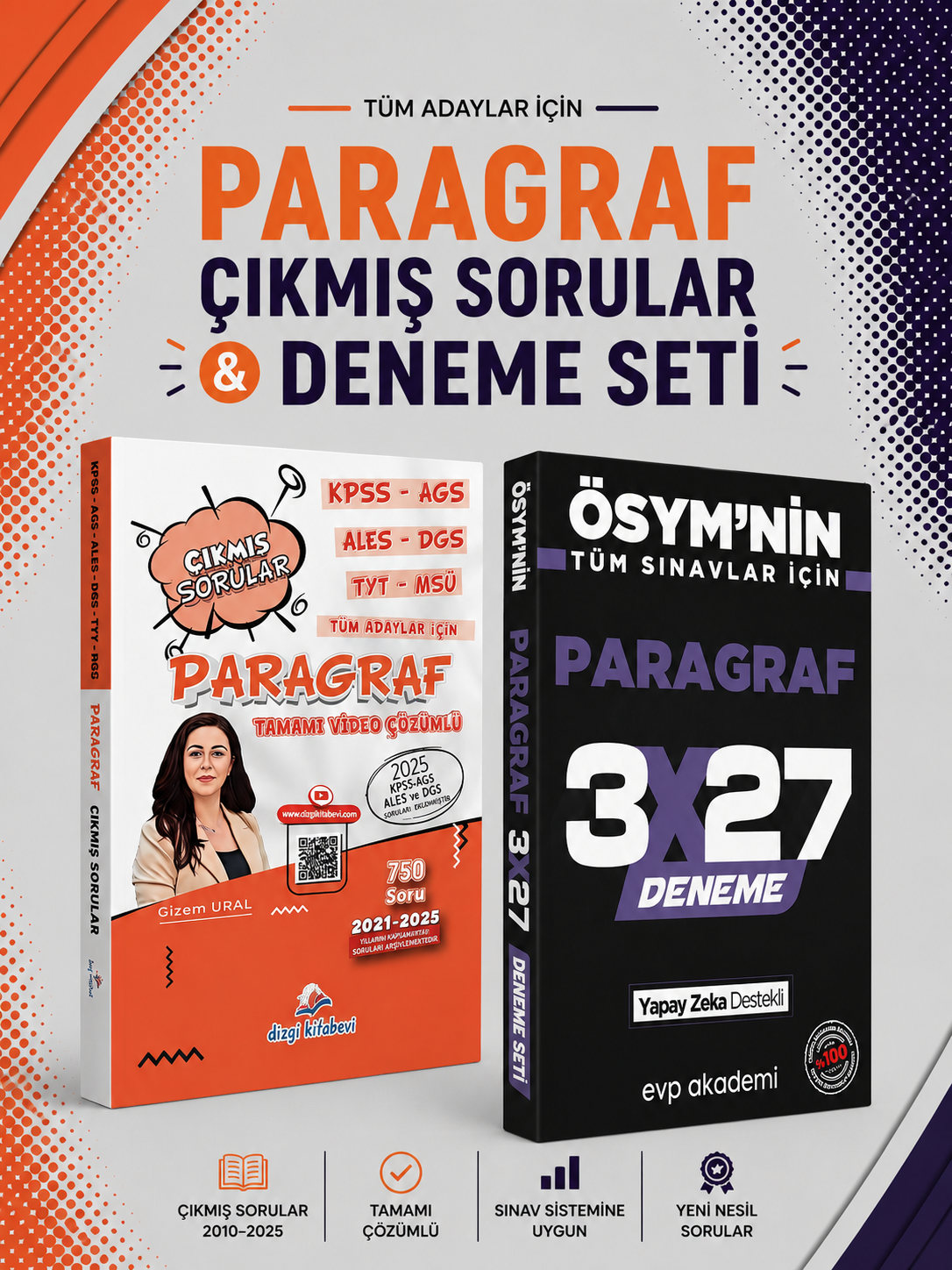 Dizgi Paragraf Çıkmış Sorular & 3x27 Paragraf Deneme EVP Akademi Seti