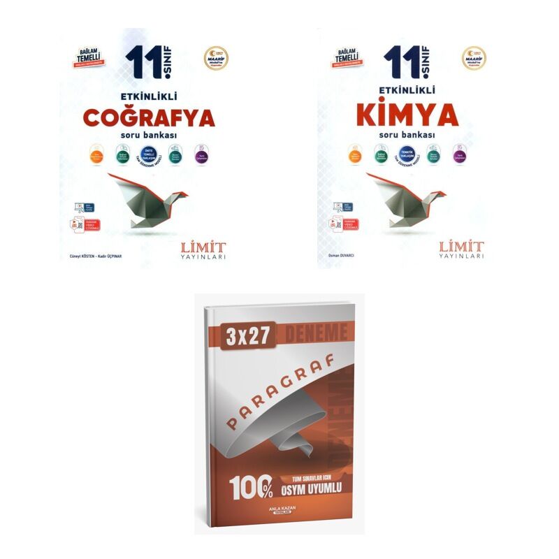 2027 Limit 11. Sınıf Etkinlikli Coğrafya + Kimya Soru + anla kazan paragraf deneme 3'lü Set