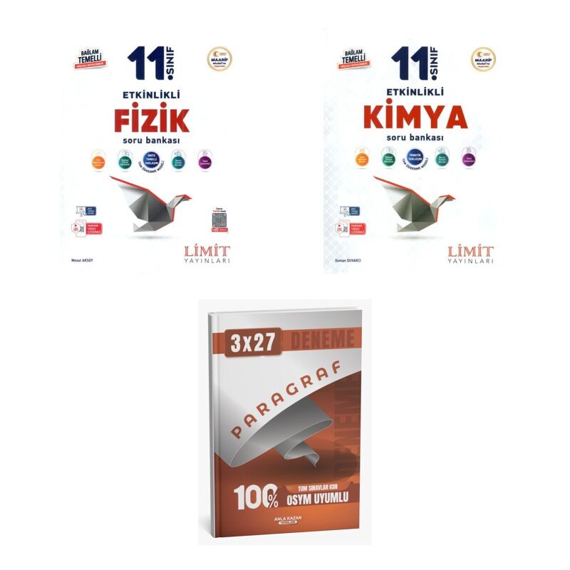 2027 Limit 11. Sınıf Etkinlikli Fizik + Kimya Soru + anla kazan paragraf deneme 3'lü Set