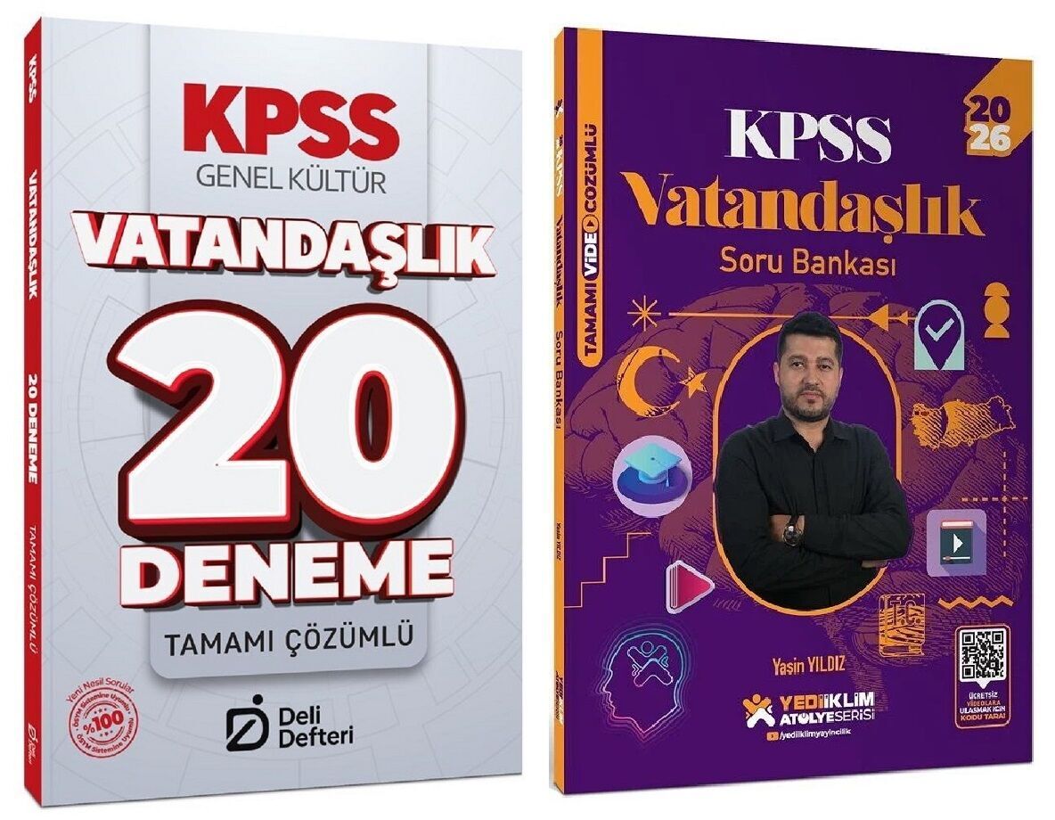 Yediiklim + Deli Defteri 2026 KPSS Vatandaşlık Atölye Soru Bankası + 20 Deneme 2 li Set - Yasin Yıldız Yediiklim + Deli Defteri Yayınları