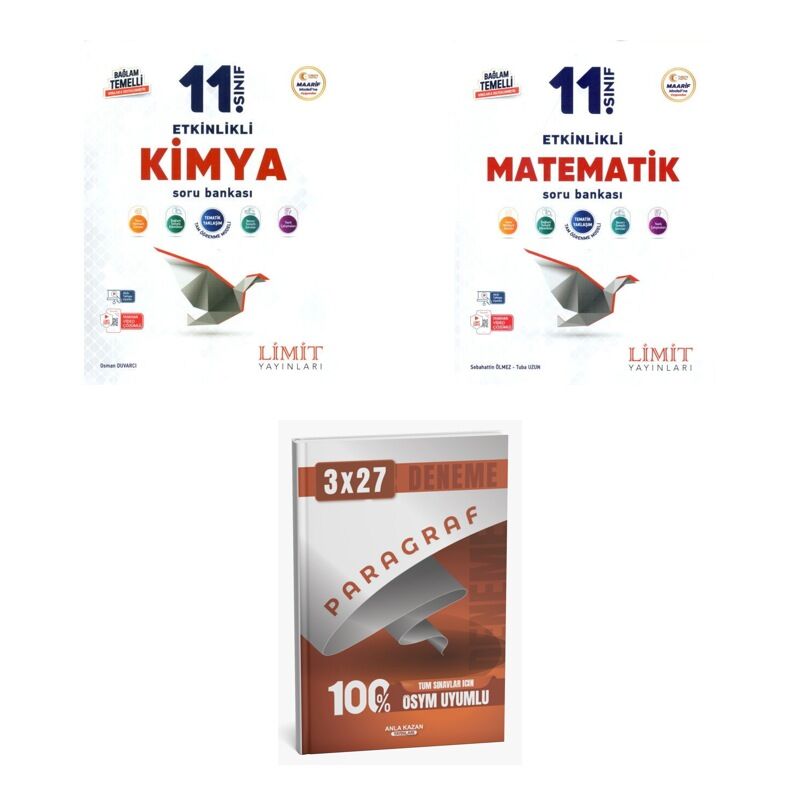 2027 Limit 11. Sınıf Etkinlikli Kimya + Matematik Soru + anla kazan paragraf deneme 3'lü Set