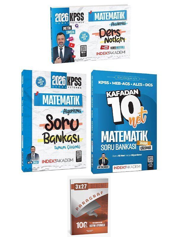 İndeks + Anla Kazan 2026 KPSS Matematik Akademisi Video Ders Notları + Soru Bankası 3 lü Set İndeks Akademi Yayıncılık