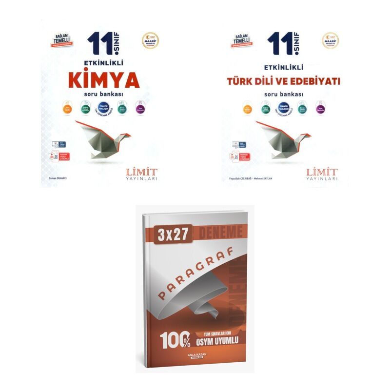 2027 Limit 11. Sınıf Etkinlikli Kimya + Edebiyat Türk Dili ve Edebiyatı Soru + anla kazan paragraf deneme 3'lü Set