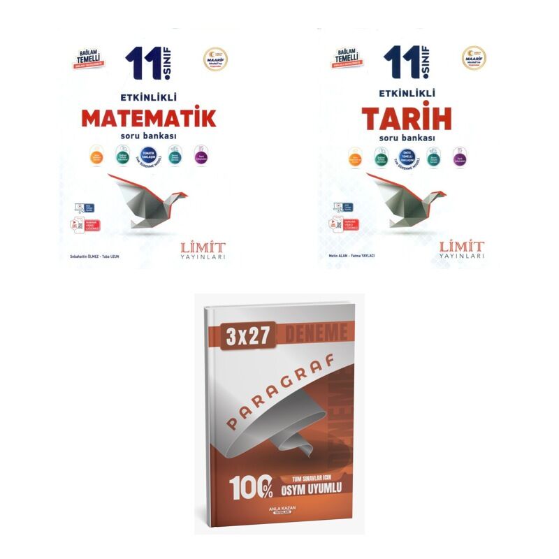 2027 Limit 11. Sınıf Etkinlikli Matematik + Tarih Soru + anla kazan paragraf deneme 3'lü Set