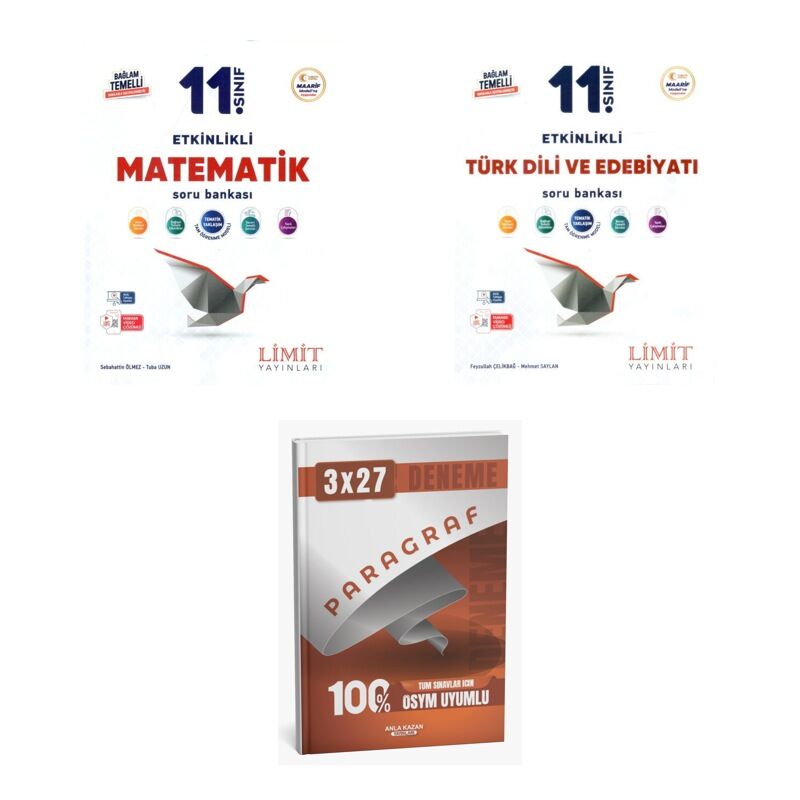 2027 Limit 11. Sınıf Etkinlikli Matematik + Edebiyat Türk Dili ve Edebiyatı Soru + Ankapade 3'lü Set