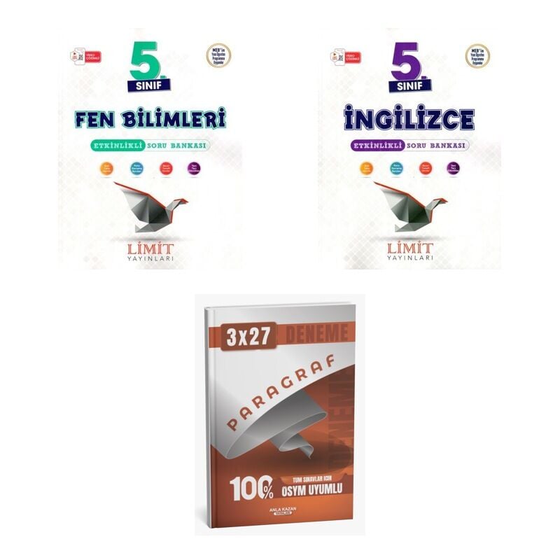 2027 Limit 5. Sınıf Etkinlikli Fen Bilimleri + İngilizce Soru + anla kazan paragraf deneme 3'lü Set