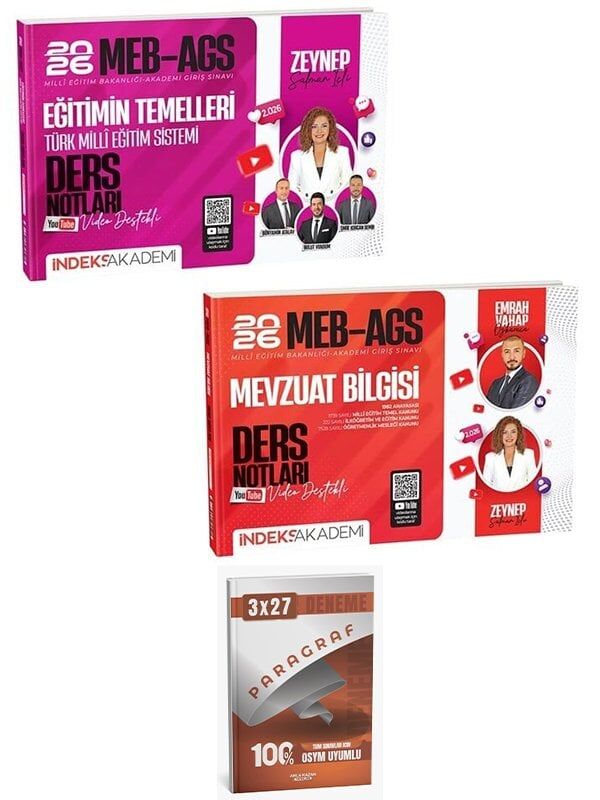 İndeks + Anla Kazan 2026 MEB-AGS Eğitimin Temelleri + Mevzuat Bilgisi Ders Notları 2 li Set İndeks Akademi Yayıncılık