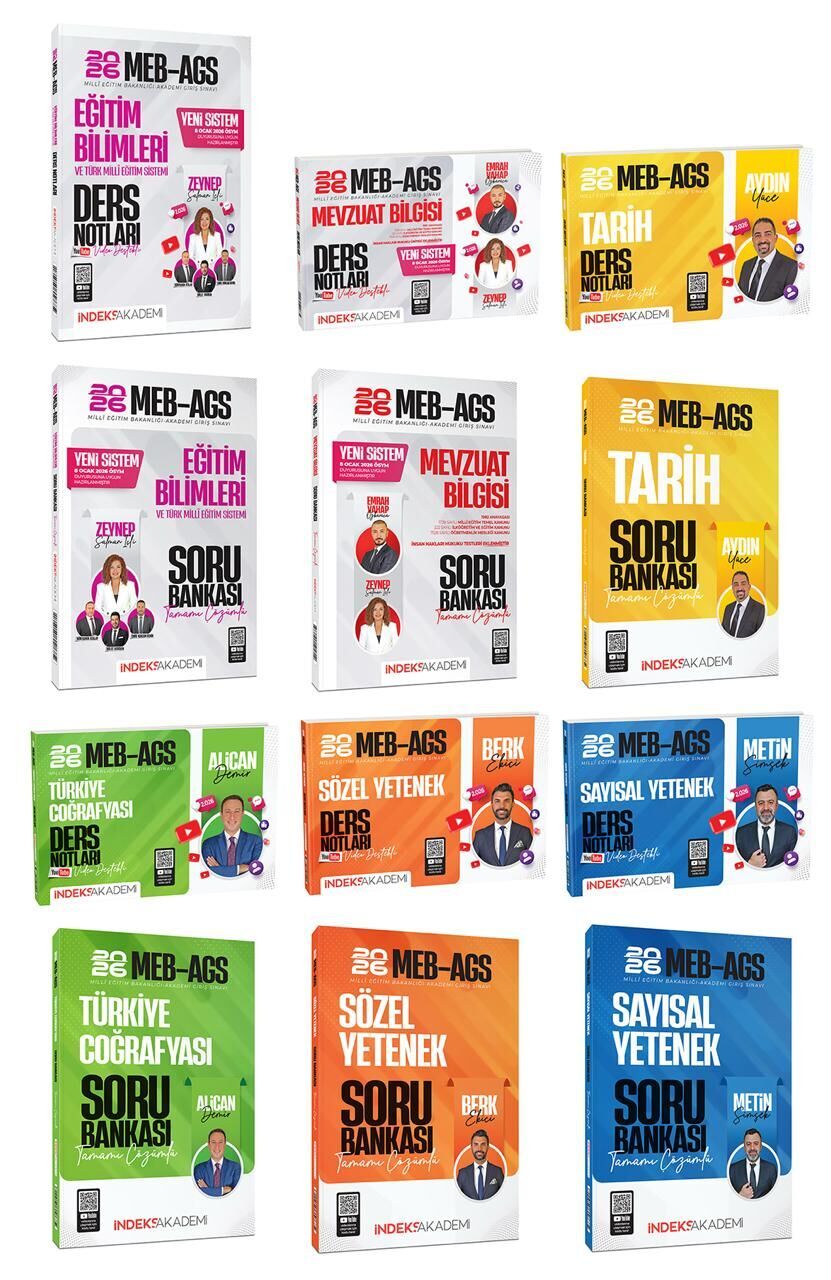 YENİ AGS SİSTEMİ - İndeks Akademi 2026 MEB-AGS Tüm Dersler Ders Notları + Soru Bankası 12 li Set İndeks Akademi Yayıncılık