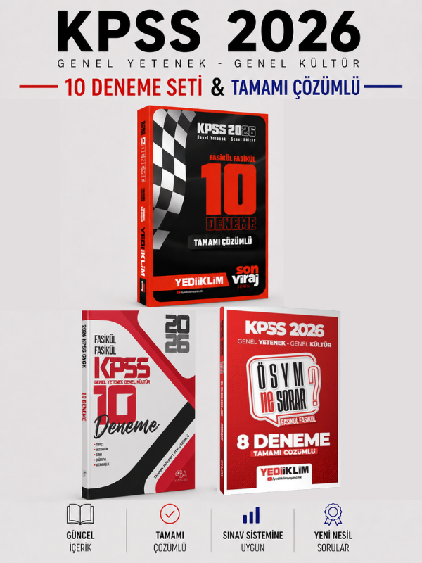 Yediiklim +CBA 2026 KPSS Tüm Dersler GKGY 20 Deneme & ÖSYM Ne Sorar 8 Deneme Seti
