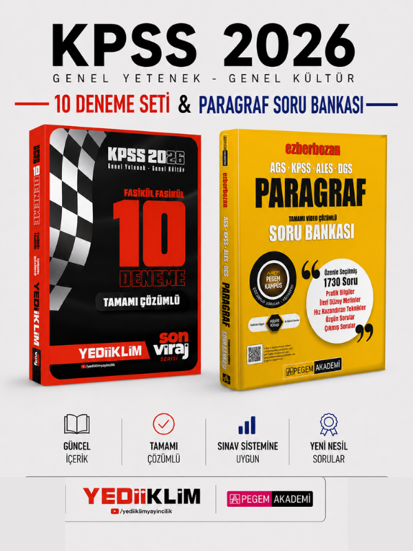 Pegem Paragraf Soru Bankası & Yediiklim KPSS GK GY Son Viraj 10 Deneme Seti