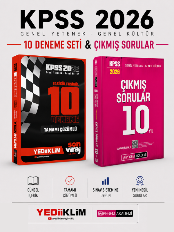 Yediiklim 2026 KPSS Son Viraj GK GY 10 Deneme & Pegem KPSS Çıkmış Sorular 10 Yıl Seti