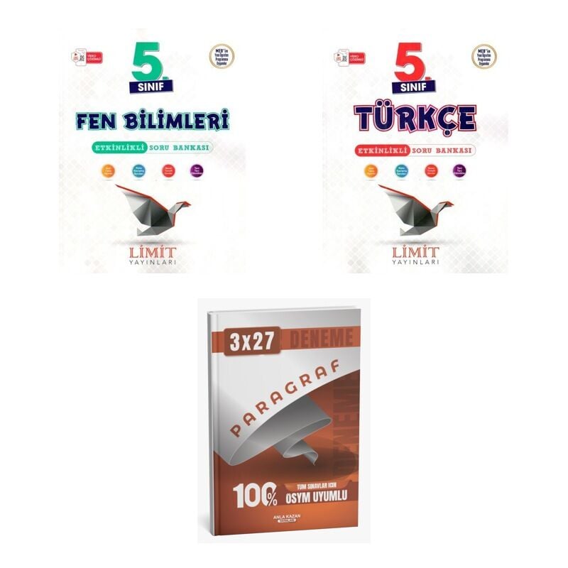 2027 Limit 5. Sınıf Etkinlikli Fen Bilimleri + Türkçe Soru + anla kazan paragraf deneme 3'lü Set
