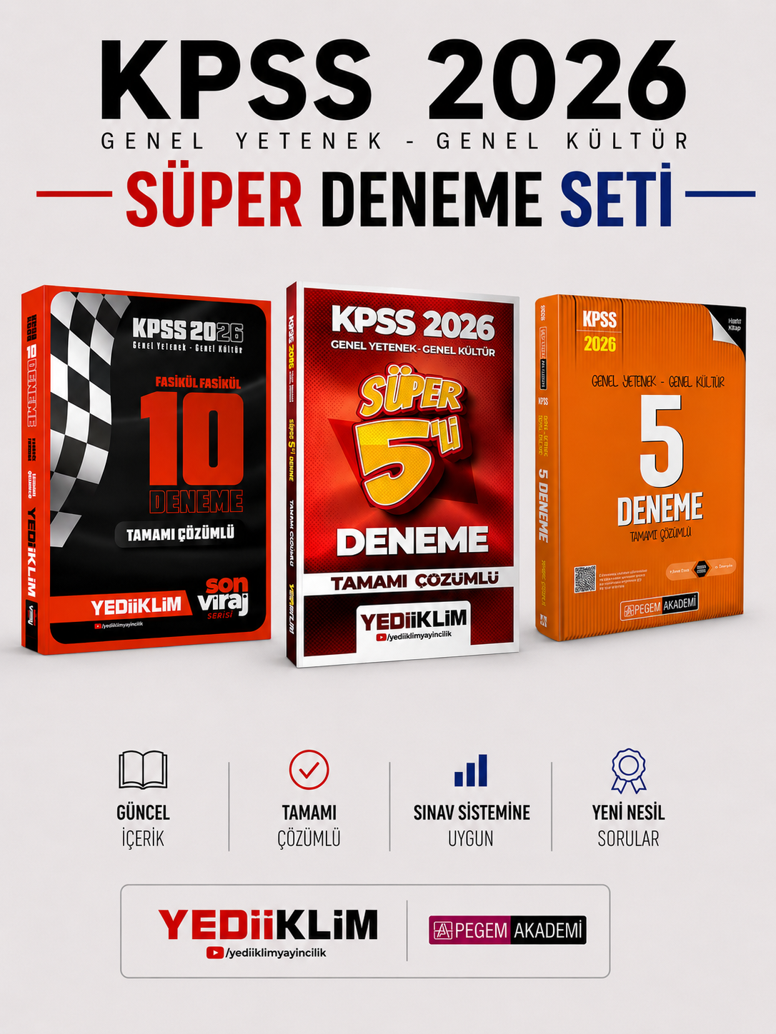 Yediiklim 2026 KPSS Genel Yetenek Genel Kültür 15 Deneme & Pegem KPSS 5 Deneme Seti