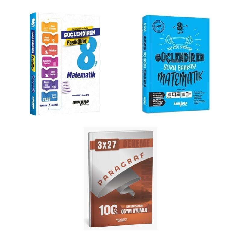 2027 Ankara 8. Sınıf Güçlendiren Matematik Konu + Soru + anla kazan paragraf deneme 3'lü Set