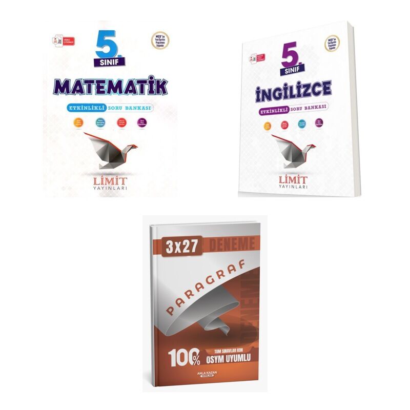 2027 Limit 5. Sınıf Etkinlikli Matematik + İngilizce Soru + anla kazan paragraf deneme 3'lü Set
