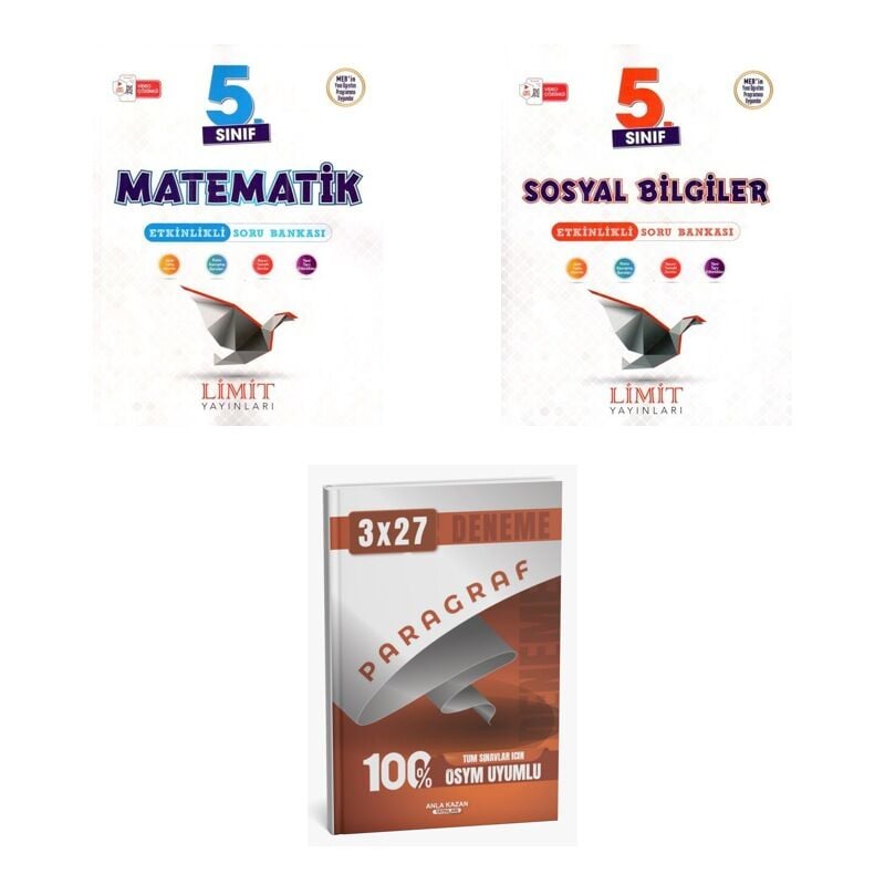 2027 Limit 5. Sınıf Etkinlikli Matematik + Sosyal Bilgiler Soru + anla kazan paragraf deneme 3'lü Set