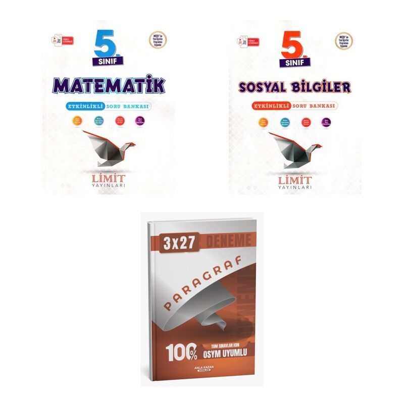 2027 Limit 5. Sınıf Etkinlikli Matematik + Sosyal Bilgiler Soru + anla kazan paragraf deneme 3'lü Set