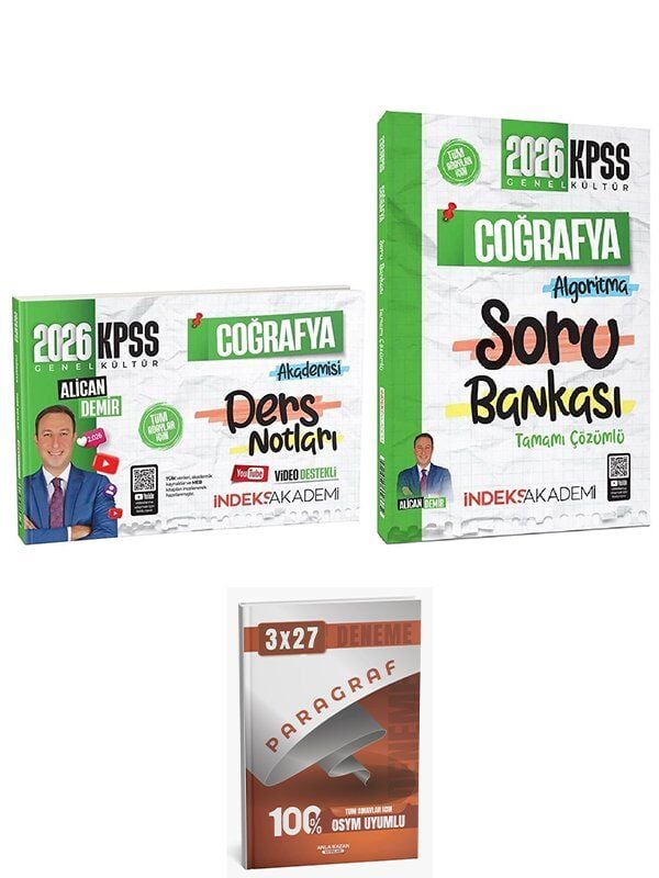 İndeks + Anla Kazan 2026 KPSS Coğrafya Akademisi Video Ders Notları + Soru Bankası 2 li Set İndeks Akademi Yayıncılık
