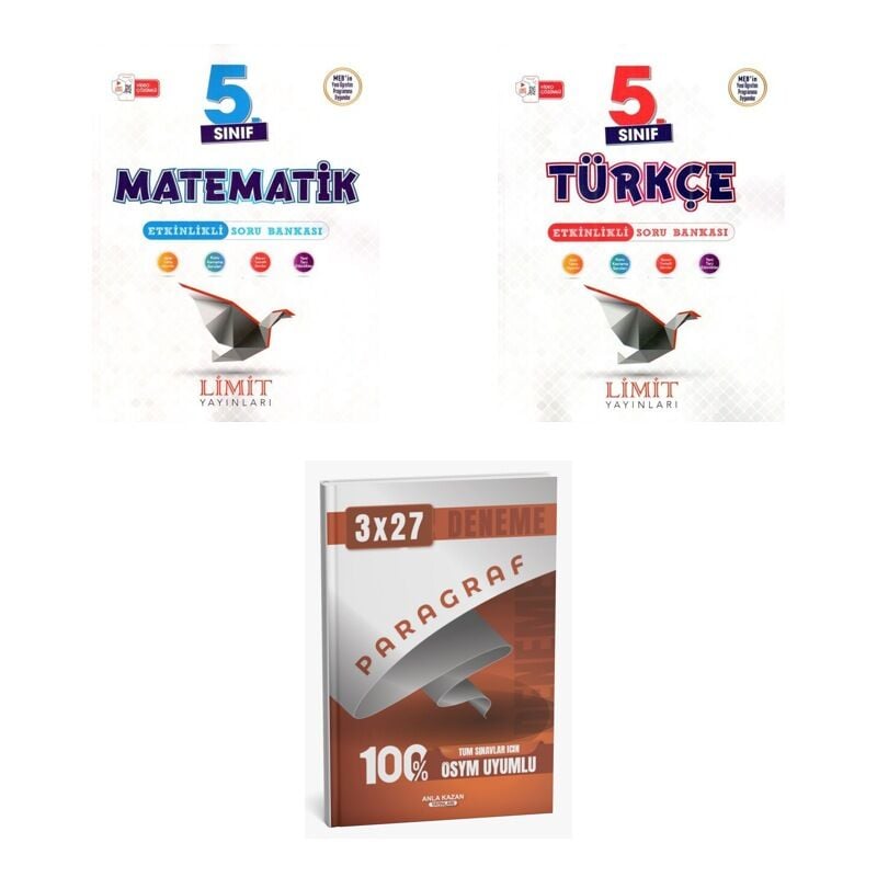 2027 Limit 5. Sınıf Etkinlikli Matematik + Türkçe Soru + anla kazan paragraf deneme 3'lü Set
