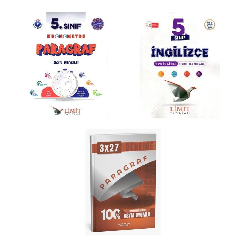 2027 Limit 5. Sınıf Paragraf Kronometre + İngilizce Etkinlikli Soru + anla kazan paragraf deneme 3'lü Set