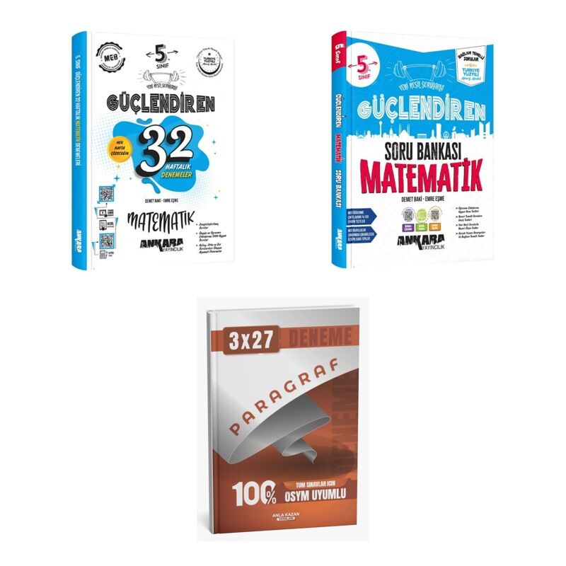 2027 Ankara 5. Sınıf Güçlendiren Matematik 32 Haftalık Deneme + Soru + anla kazan paragraf deneme 3'lü Set