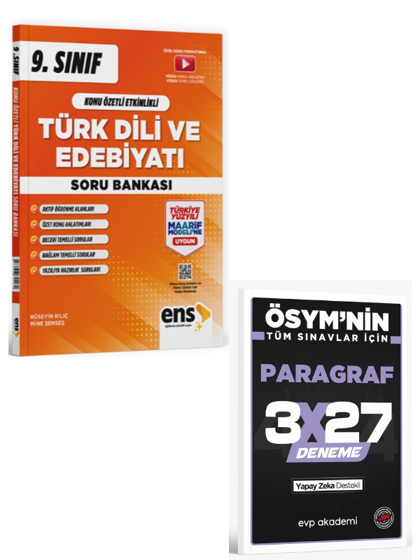 ENS 2027 9. Sınıf Türk Dili ve Edebiyatı Konu Özetli Etkinlikli Soru Bankası+ EVP Akademi Paragraf
