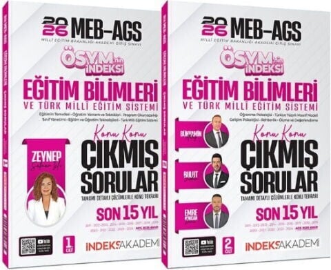 İndeks Akademi 2026 MEB AGS Eğitim Bilimleri ve Türk Milli Eğitim Sistemi ÖSYM nin İndeksi Çıkmış Sorular Son 15 Yıl Çözümlü Set