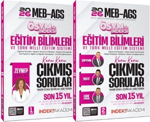 İndeks Akademi 2026 MEB AGS Eğitim Bilimleri ve Türk Milli Eğitim Sistemi ÖSYM nin İndeksi Çıkmış Sorular Son 15 Yıl Çözümlü Set