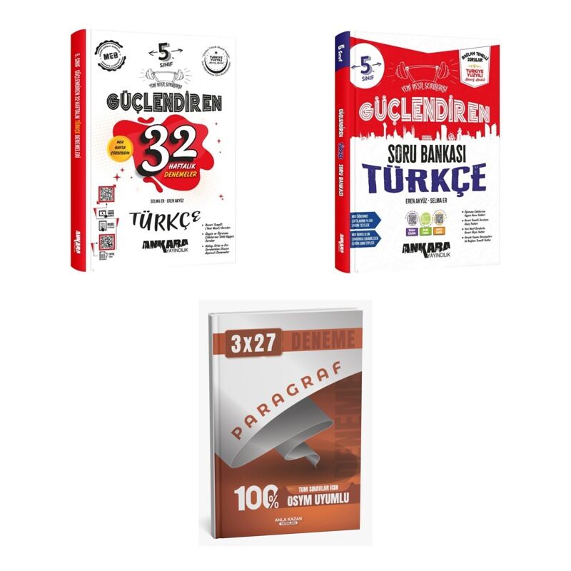 2027 Ankara 5. Sınıf Güçlendiren Türkçe 32 Haftalık Deneme + Soru + anla kazan paragraf deneme 3'lü Set