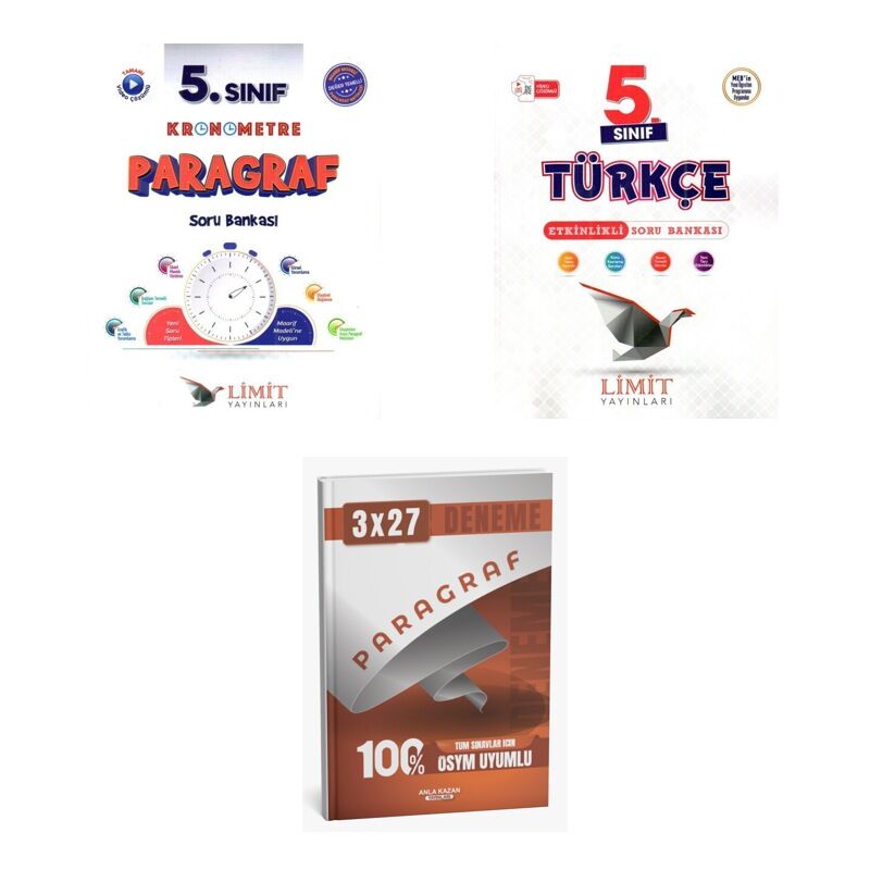 2027 Limit 5. Sınıf Paragraf Kronometre + Türkçe Etkinlikli Soru + anla kazan paragraf deneme 3'lü Set