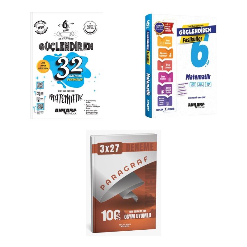 2027 Ankara 6. Sınıf Güçlendiren Matematik 32 Haftalık Kazanım Deneme + Etkinlikli Soru + Ankapade 3'lü Set