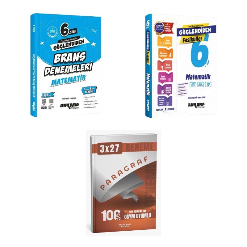 2027 Ankara 6. Sınıf Güçlendiren Matematik Branş Deneme + Etkinlikli Soru + anla kazan paragraf deneme 3'lü Set