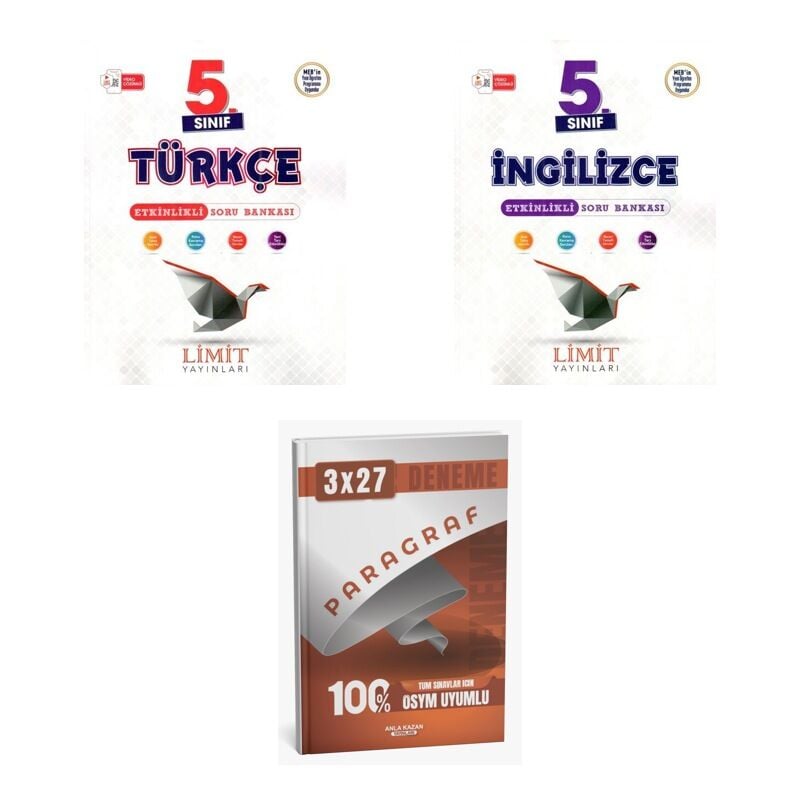 2027 Limit 5. Sınıf Etkinlikli Türkçe + İngilizce Soru + anla kazan paragraf deneme 3'lü Set