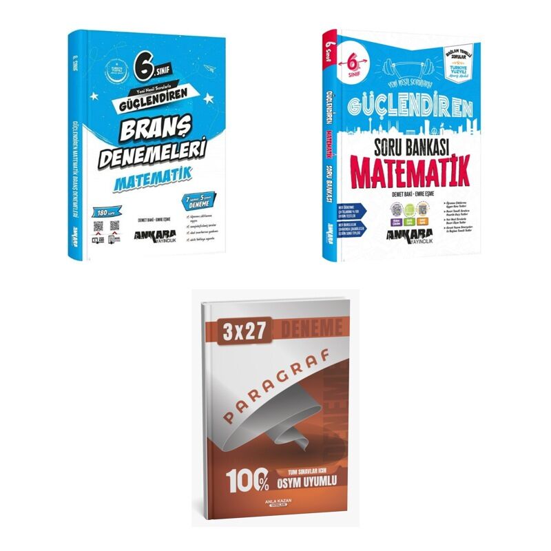 2027 Ankara 6. Sınıf Güçlendiren Matematik Branş Deneme + Soru + anla kazan paragraf deneme 3'lü Set