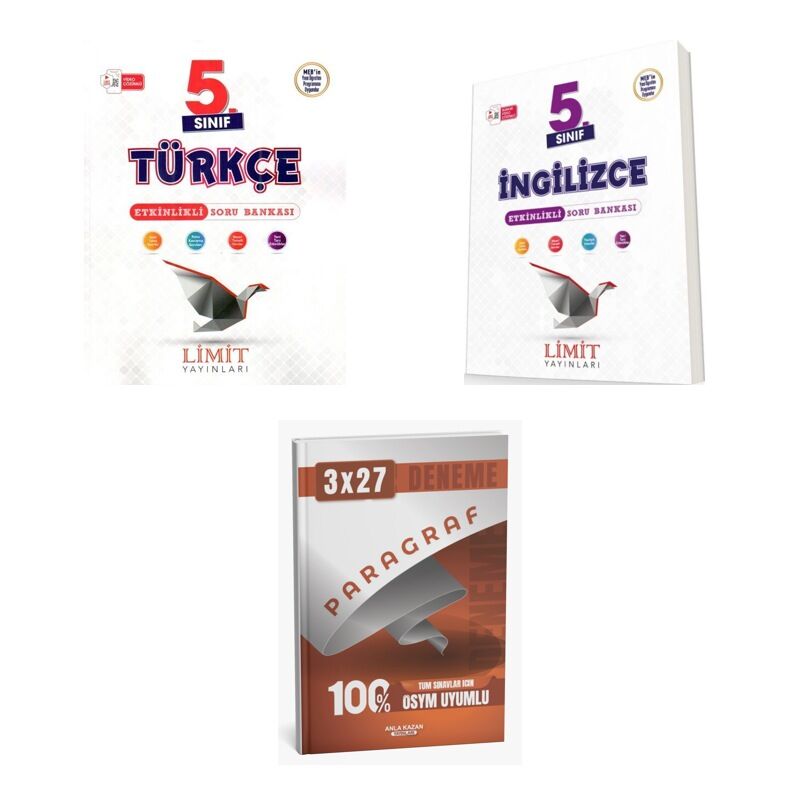 2027 Limit 5. Sınıf Etkinlikli Türkçe + İngilizce Soru + anla kazan paragraf deneme 3'lü Set