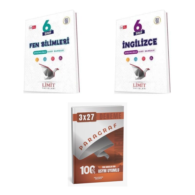 2027 Limit 6. Sınıf Etkinlikli Fen Bilimleri + İngilizce Soru + anla kazan paragraf deneme 3'lü Set
