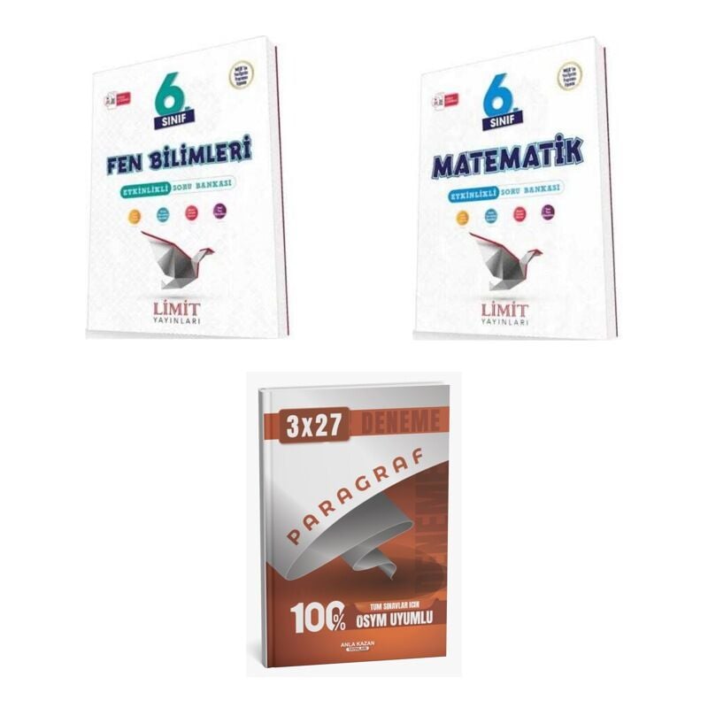 2027 Limit 6. Sınıf Etkinlikli Fen Bilimleri + Matematik Soru + anla kazan paragraf deneme 3'lü Set