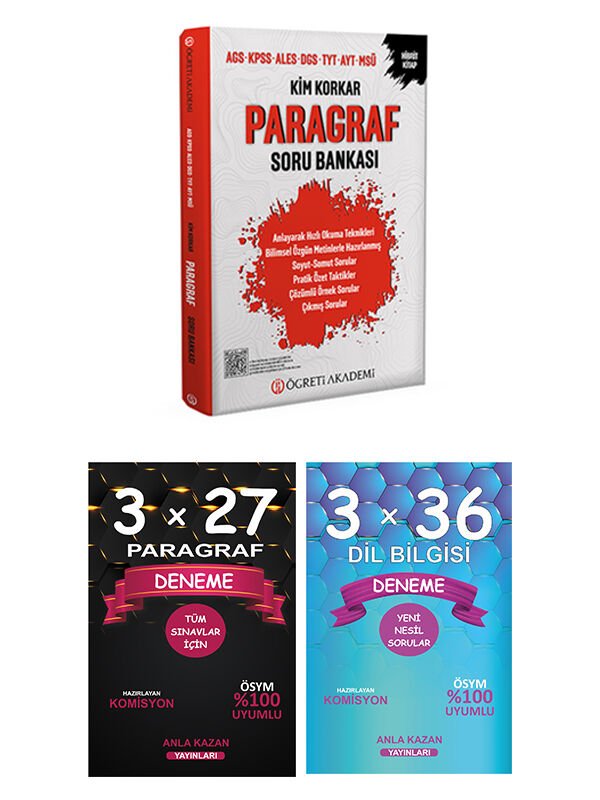 Anla Kazan + Öğreti MEB-AGS ALES DGS TYT AYT MSÜ Paragraf Soru + Anla Kazan Deneme 3 lü Set