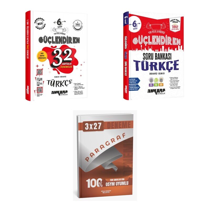 2027 Ankara 6. Sınıf Güçlendiren Türkçe 32 Haftalık Kazanım Deneme + Soru + anla kazan paragraf deneme 3'lü Set