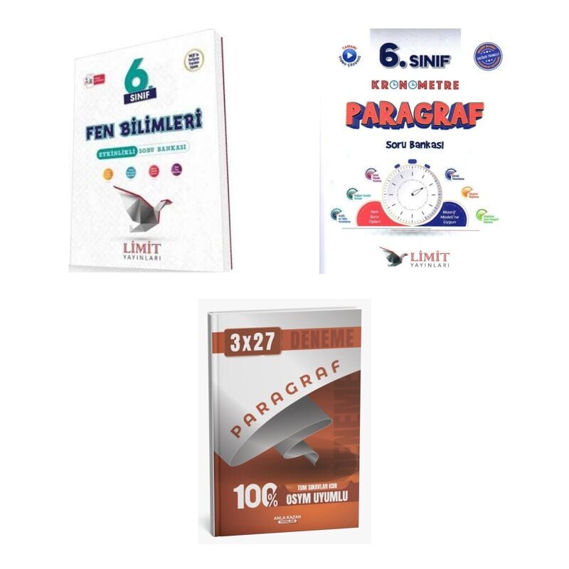 2027 Limit 6. Sınıf Fen Bilimleri Etkinlikli + Paragraf Kronometre Soru + anla kazan paragraf deneme 3'lü Set