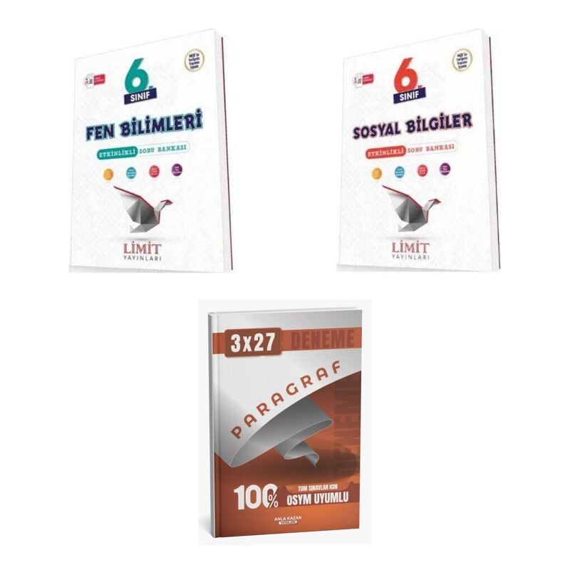 2027 Limit 6. Sınıf Etkinlikli Fen Bilimleri + Sosyal Bilgiler Soru + anla kazan paragraf deneme 3'lü Set